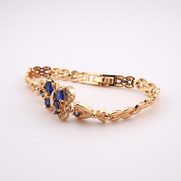 Enchanting Elegance 14kGold Plated Blue Cubic Zirconia Butterfly Linked Bracelet - Picture 7 of 12